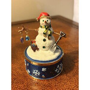 Fitz And Floyd Snowman Music Box Metal Revolving Jewels Plays Winter Wonderland